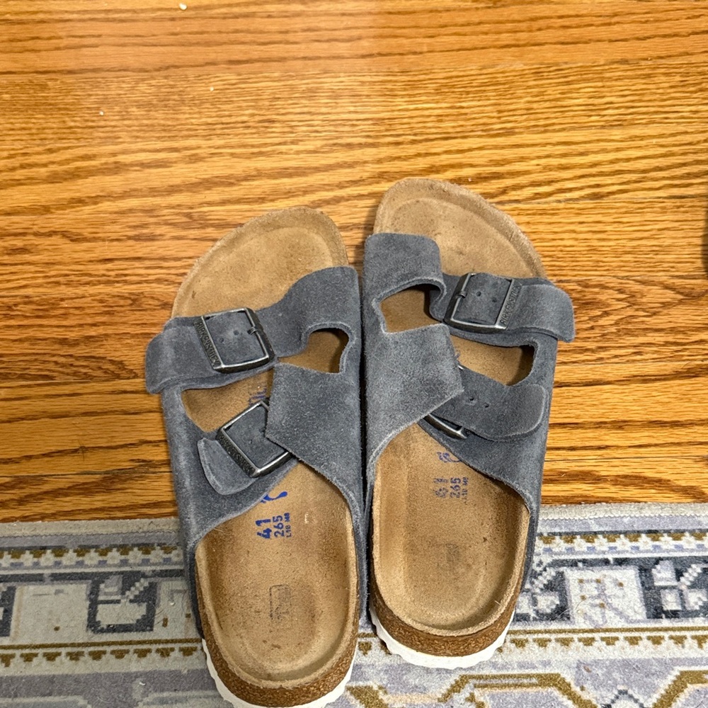 Birkenstock Suede Double-Buckle Slide Sandals in Gray
